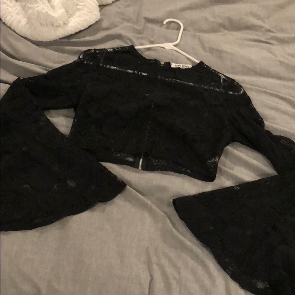 Cropped lace bell sleeved top